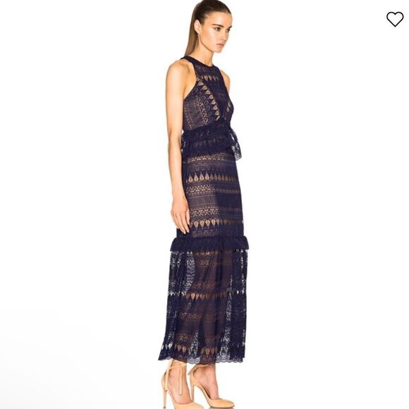 New SELF-PORTRAIT Teardrop Guipere Paneled Maxi Dress Navy Size 0 - Picture 16 of 16